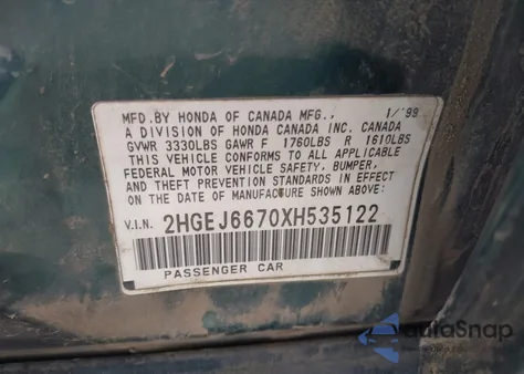 1999 Honda Civic Lx z USA, uszkodzony, nr VIN 2HGEJ6670XH535122